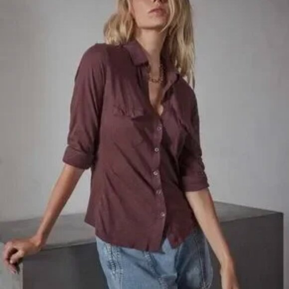 JAMES PERSE HEATHER MAROON POCKET SHIRT - Picture 3 of 6